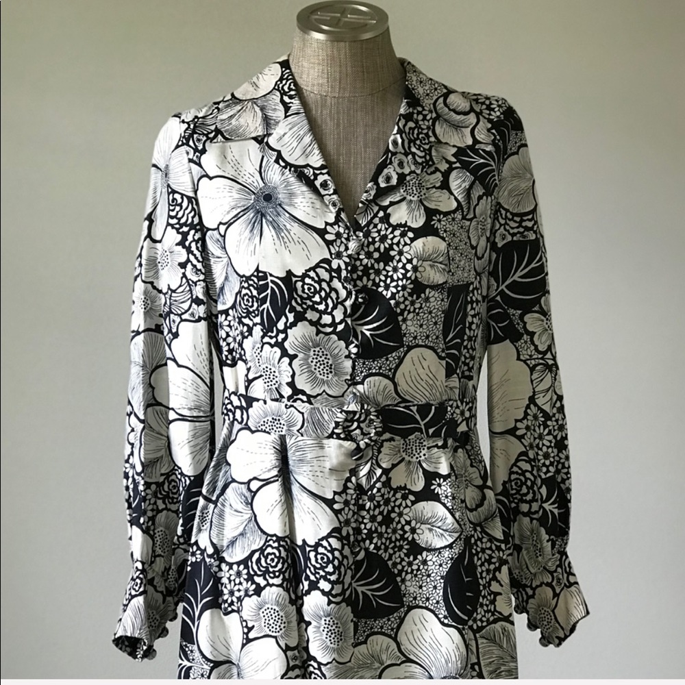 Amazing Floral Print Vintage 60s/70s Silk Maxi Dress